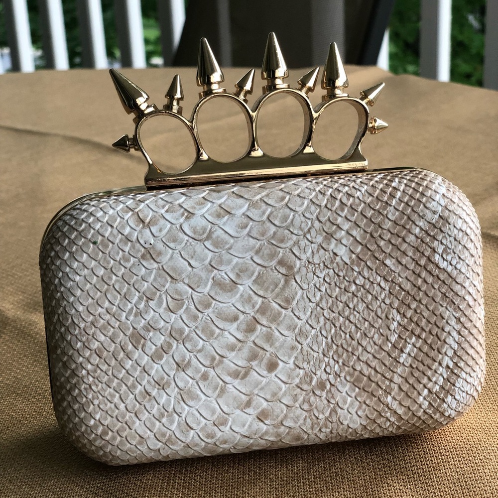 Brass knuckle clutch snakeskin
